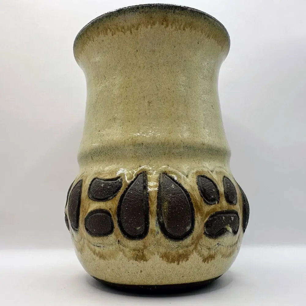 Handmade Nature Animal Deer Tracks Earth Tones Studio Pottery Vase Artist Signed